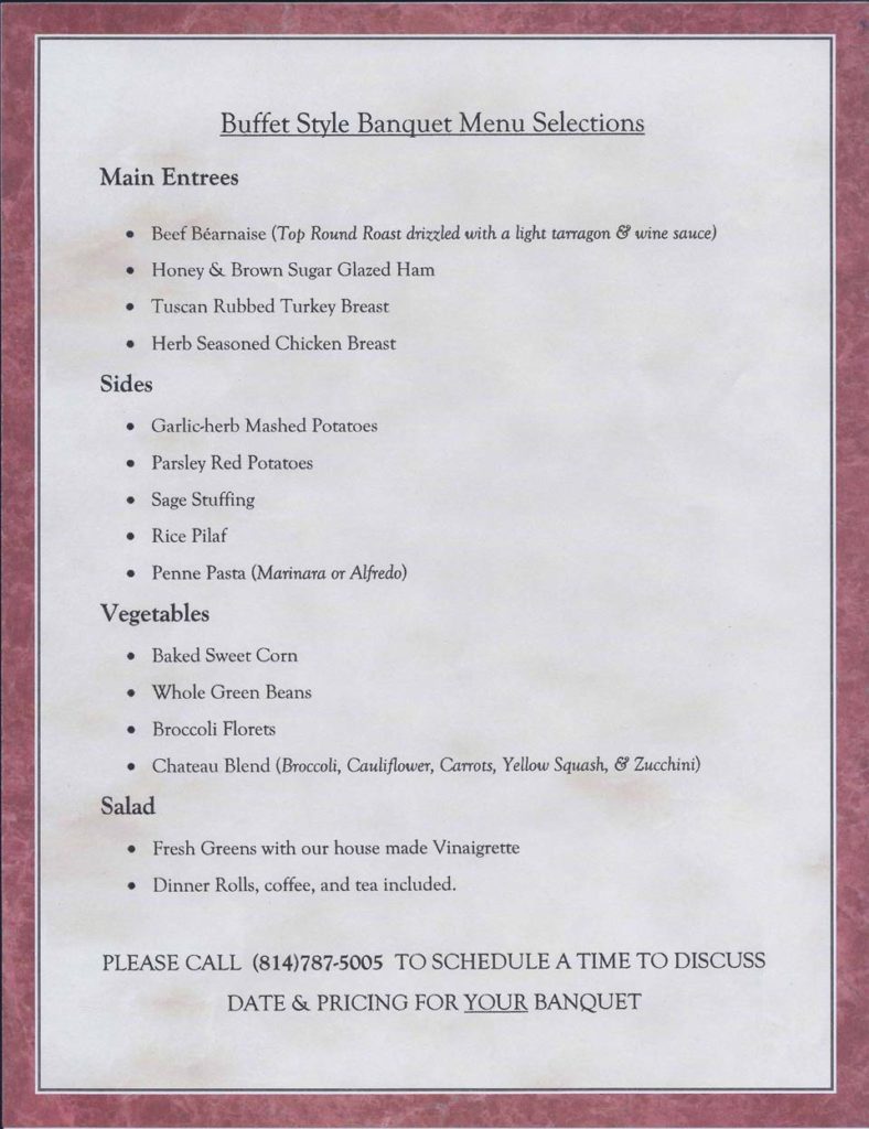 Banquet Menu :: The Big Trout Restaurant and Tavern